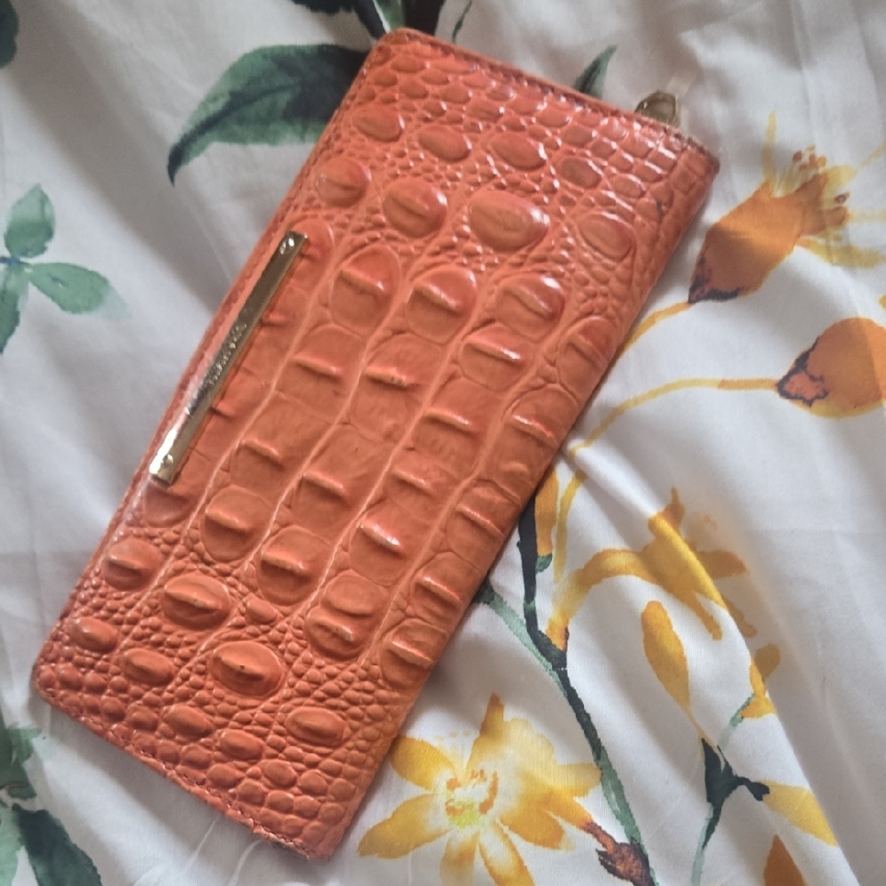 Brahmin Coral Embossed Wallet with Gold Zipper